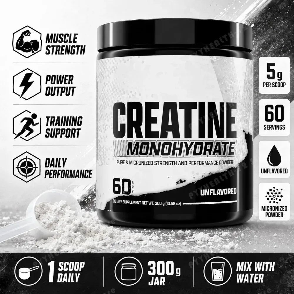 Creatine Monohydrate Powder 300g 60 Servings Micronized Unflavored Easy to Mix Strength Performance Muscle Growth Supplement