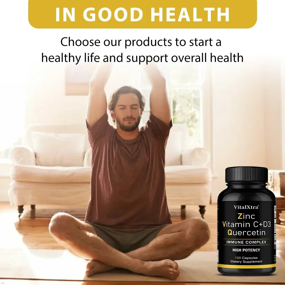 Zinc Quercetin 500mg with Vitamin C Vitamin D3 Bromelain Immune Support High Potency Supplement (Non-GMO, Gluten-Free, Vegan)