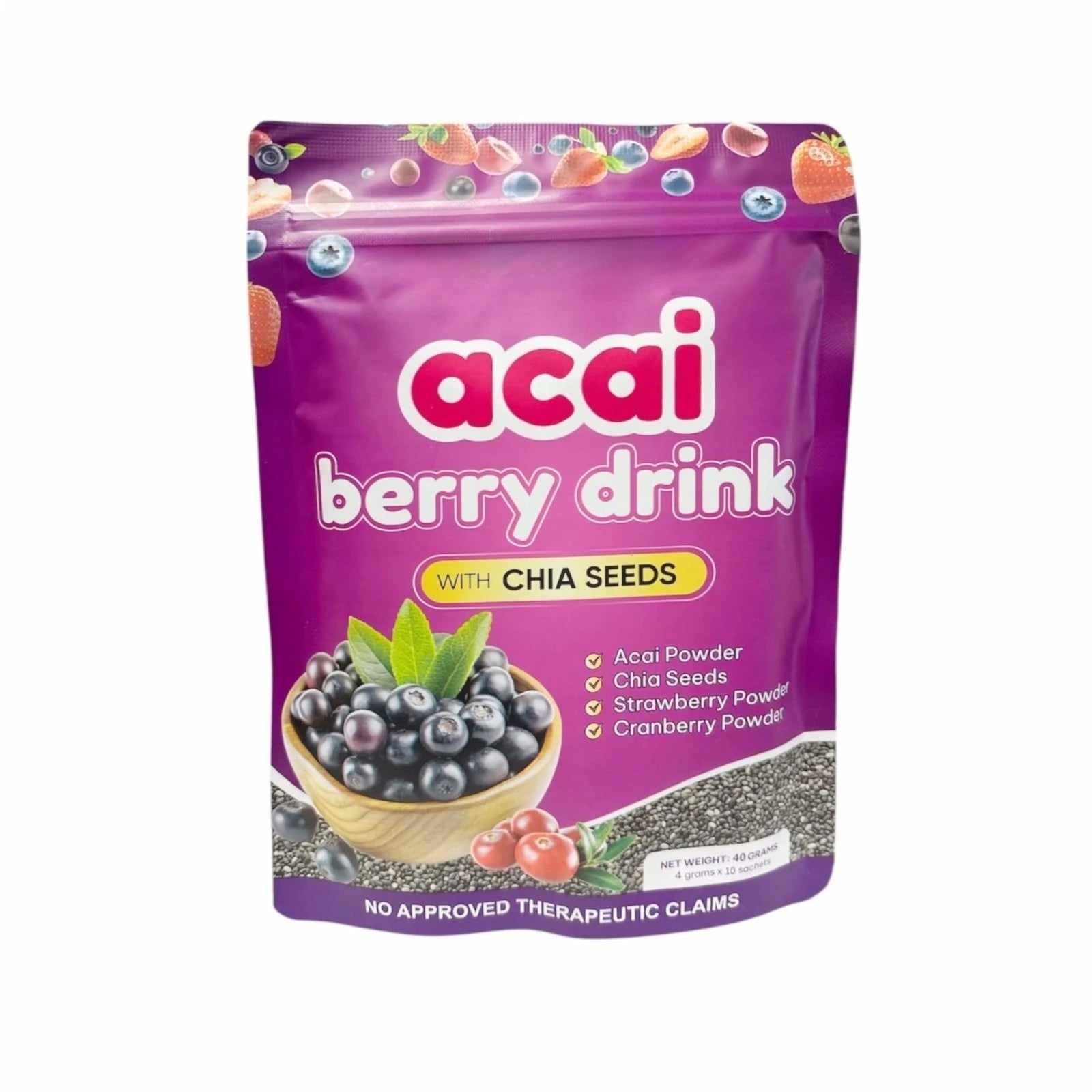 Acai Berry Supplement Powder with Chia Seeds – Berry & Seed Blend – 10 Sachets – Easy To Mix – Non-GMO, Gluten Free