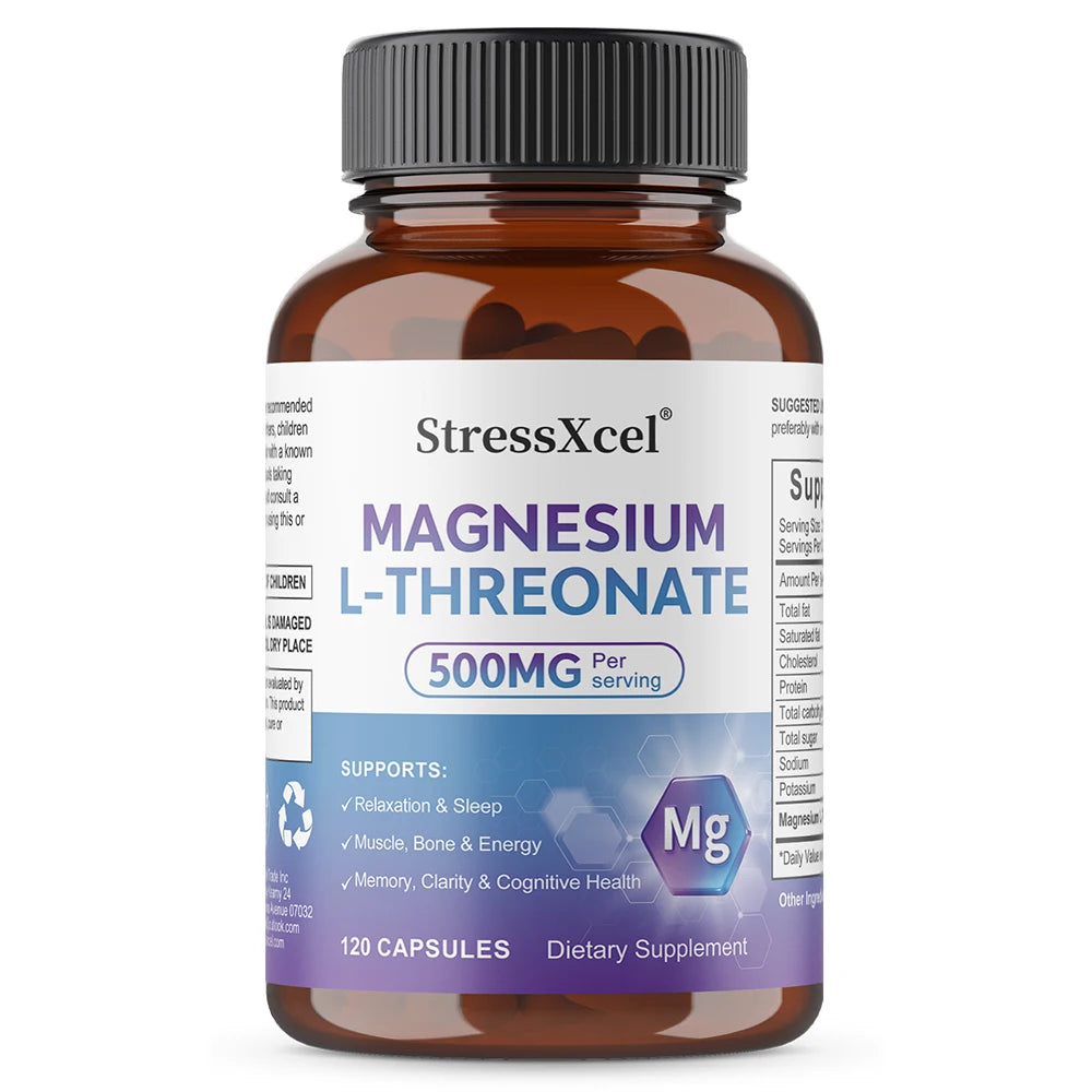 Magnesium L-Threonate Supplement - Supports Brain Health, Enhances Memory and Focus, Non-GMO, 120 Vegetarian Capsules
