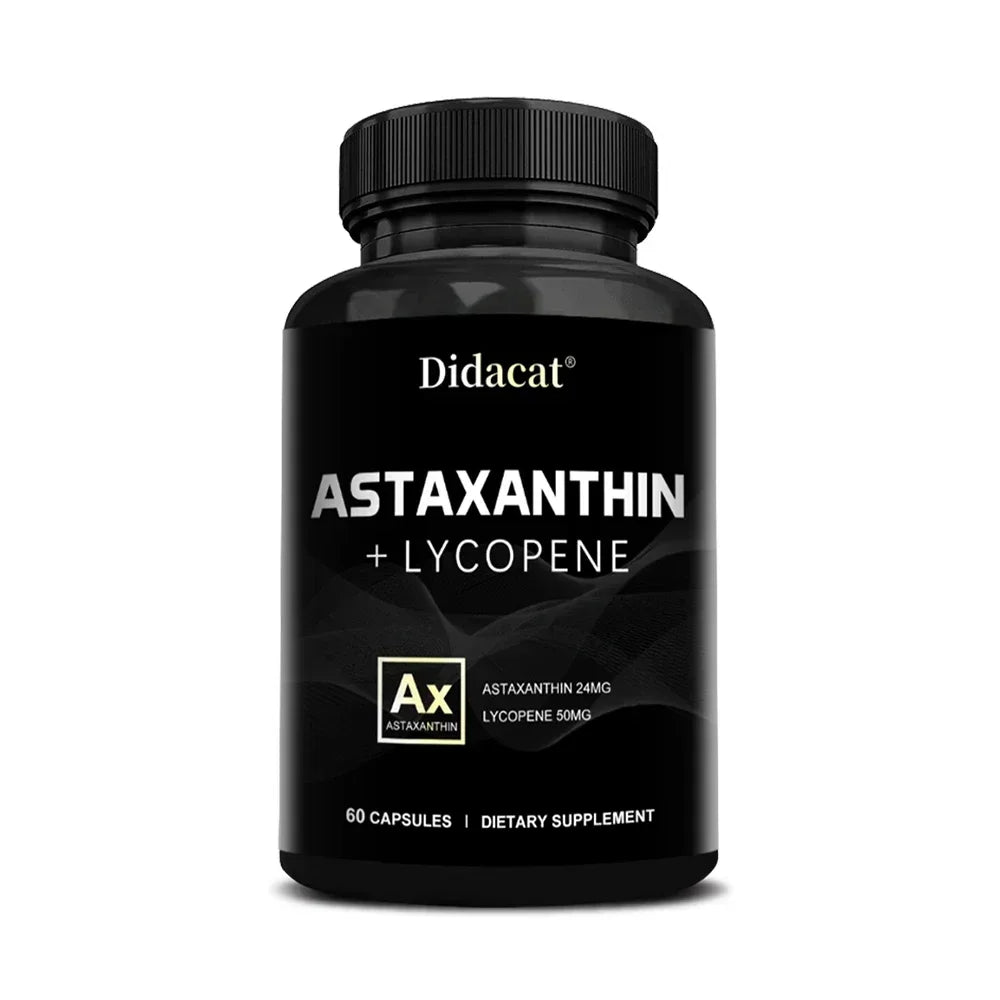 Astaxanthin 24mg + Lycopene 50mg , Natural Antioxidant From Microalgae Astaxanthin Supplement, Support Eye, Skin Health, Non-GMO