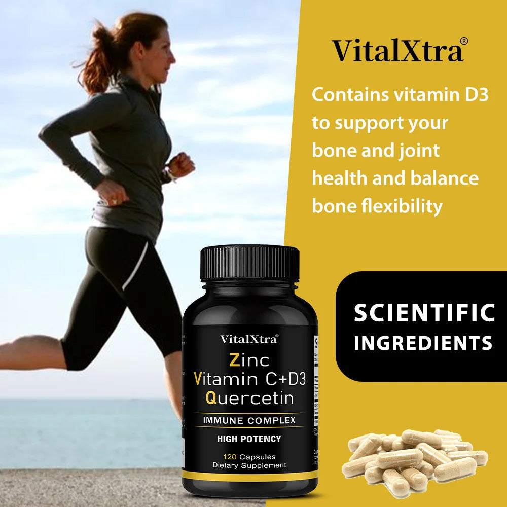 Zinc Quercetin 500mg with Vitamin C Vitamin D3 Bromelain Immune Support High Potency Supplement (Non-GMO, Gluten-Free, Vegan)