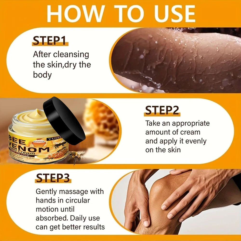 Bee Venom Joint Cream 120g Fast Absorption Non-Sticky Moisturizer for Elbows Shoulders Knees & Back Skin & Joints Care