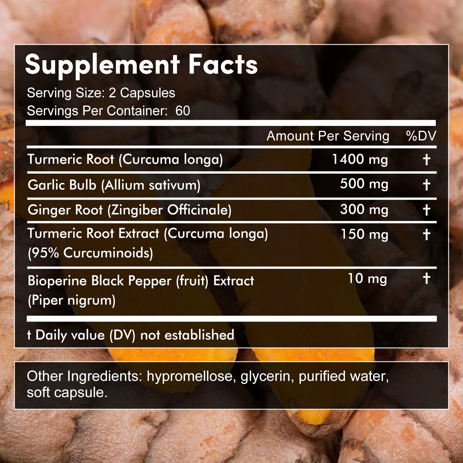 4-in-1 Turmeric Ginger Supplement with Pepperin 2360 Mg with Garlic Curcumin Black Pepper, for Joint, Digestive & Immune Support
