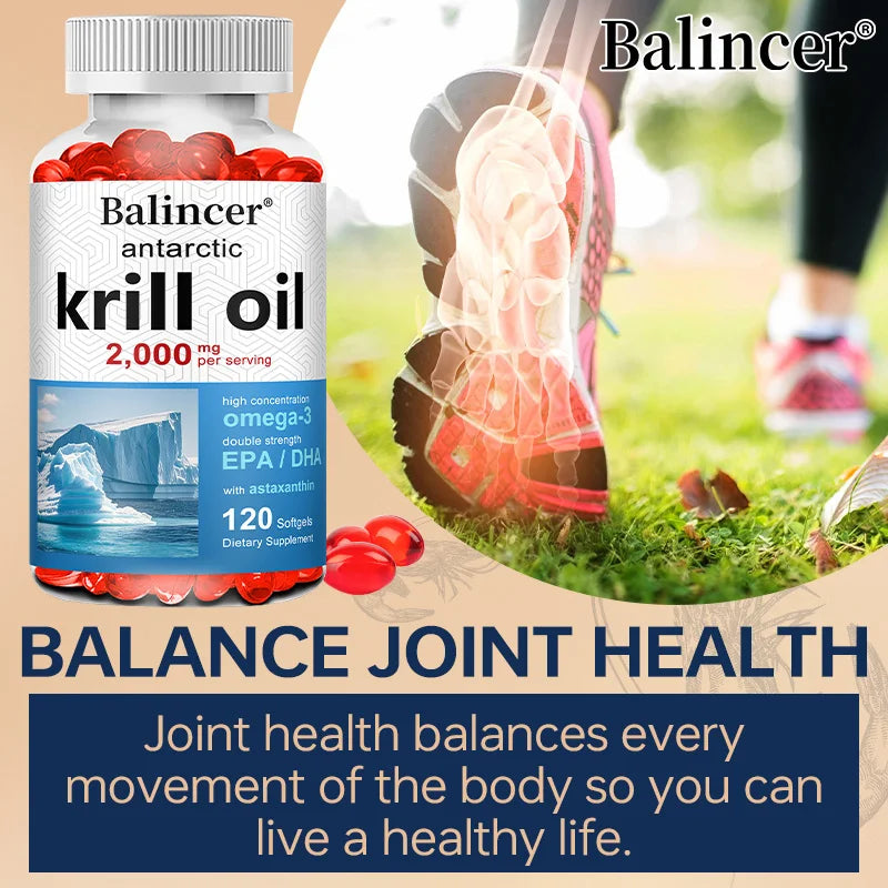 Antarctic Krill Oil 2000mg Supplement, 3X Strength Natural Source of Omega-3s, EPA 240mg + DHA 160mg + Astaxanthin 800mcg