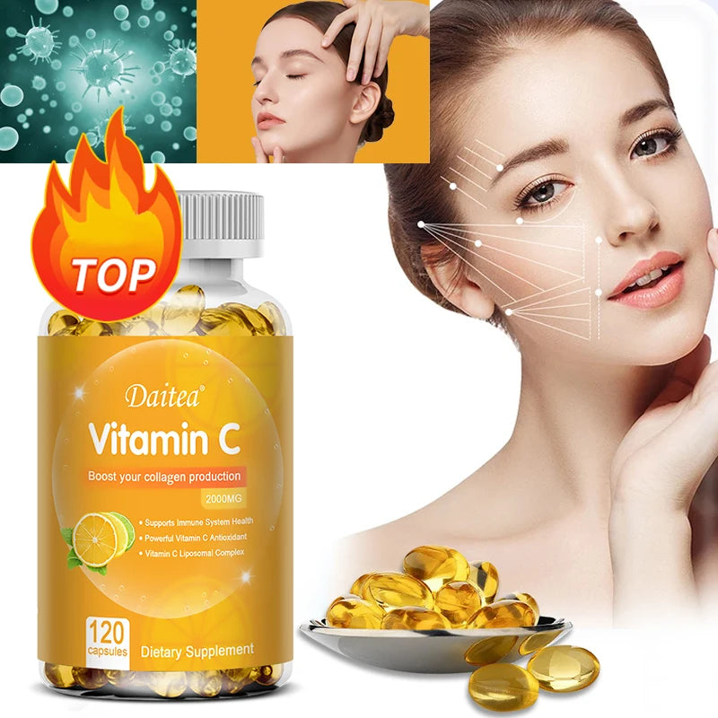 Vitamin C Capsules 2000 mg Rich In Antioxidant Helps Skin & nail and Hair Health Immune System & Collagen Supplement