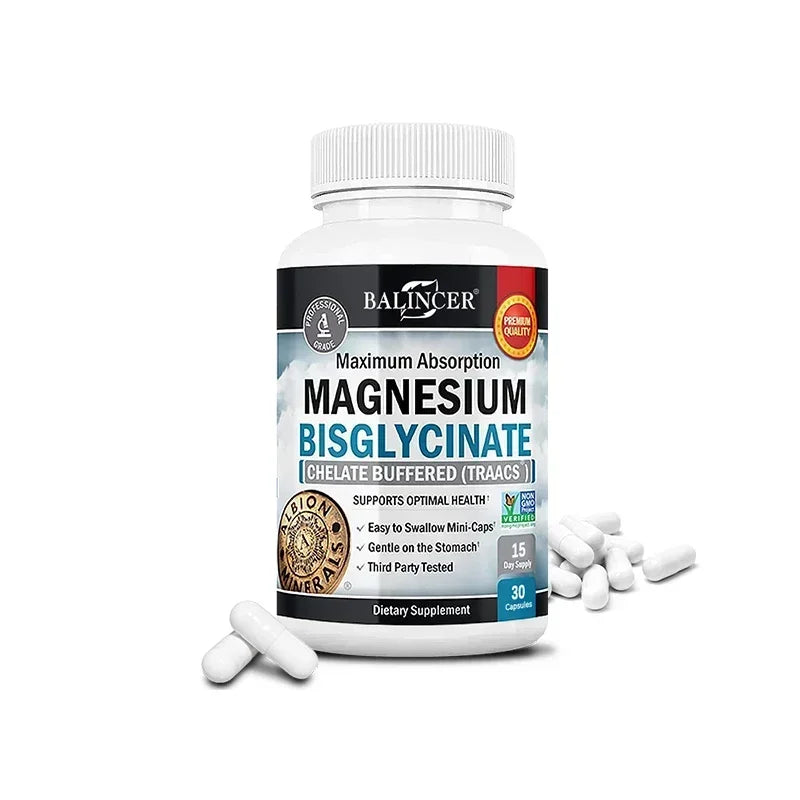 Magnesium Bisglycinate Capsules, Daily Mineral Supplement, Supports Muscle Nerve Bone Cardiovascular Energy & Immune Wellness