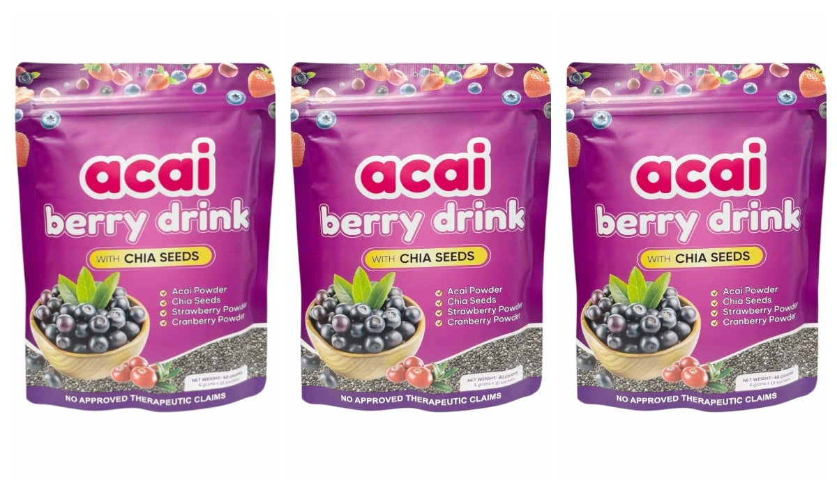 Acai Berry Supplement Powder with Chia Seeds – Berry & Seed Blend – 10 Sachets – Easy To Mix – Non-GMO, Gluten Free