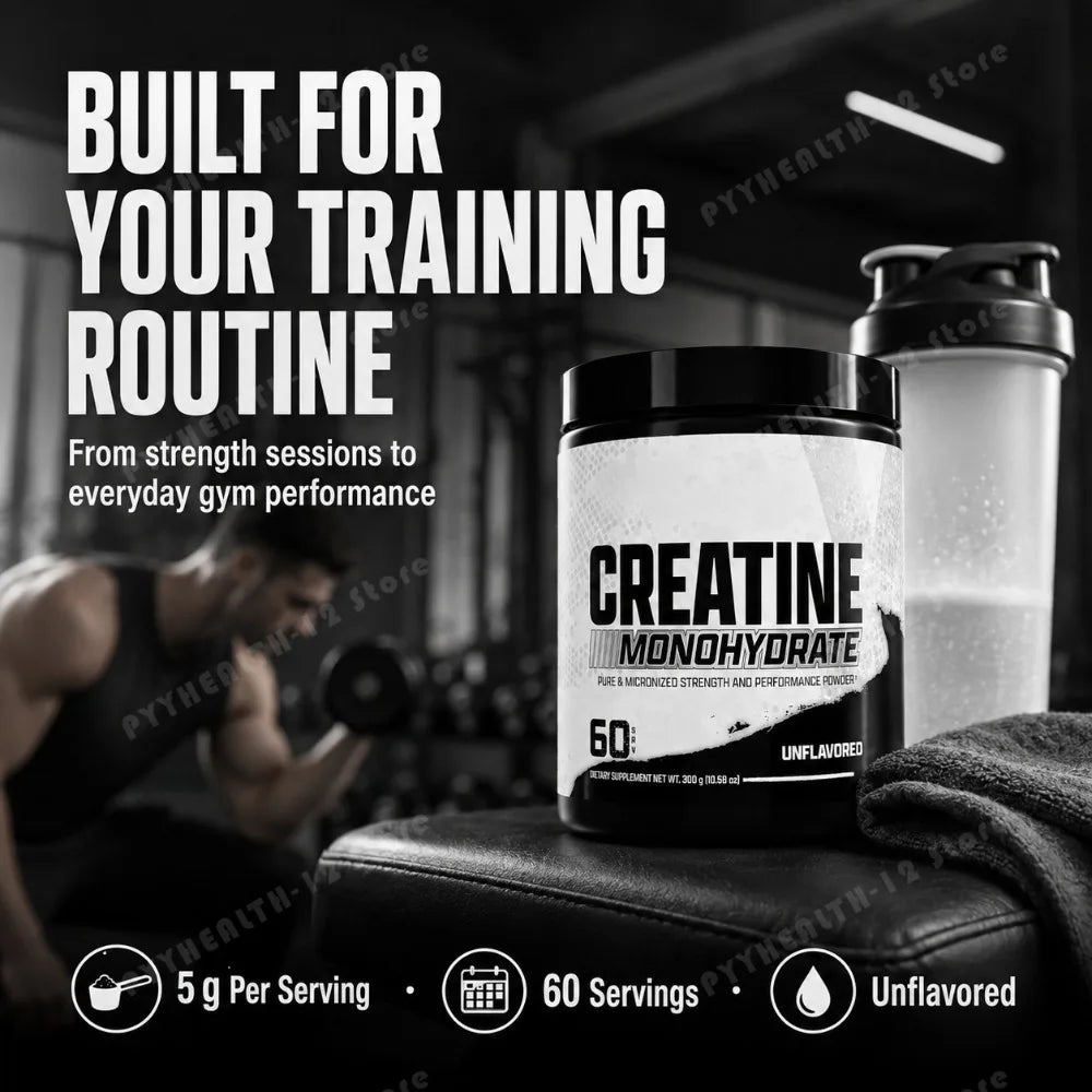 Creatine Monohydrate Powder 300g 60 Servings Micronized Unflavored Easy to Mix Strength Performance Muscle Growth Supplement