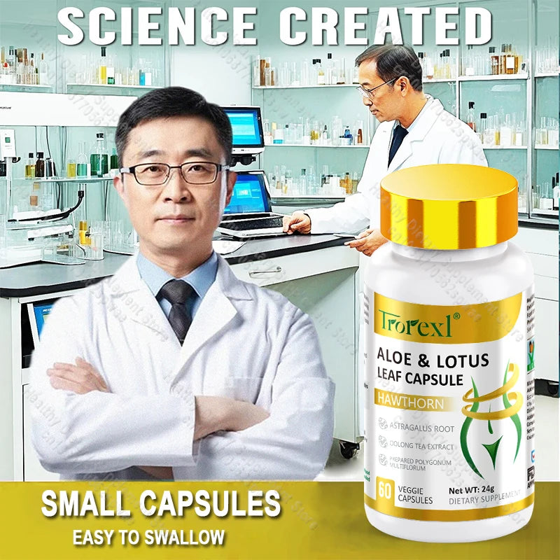 Aloe & Lotus Leaf Capsules Flat Tummy Pills, Appetite Suppressant, Detoxification, Preserve Lean