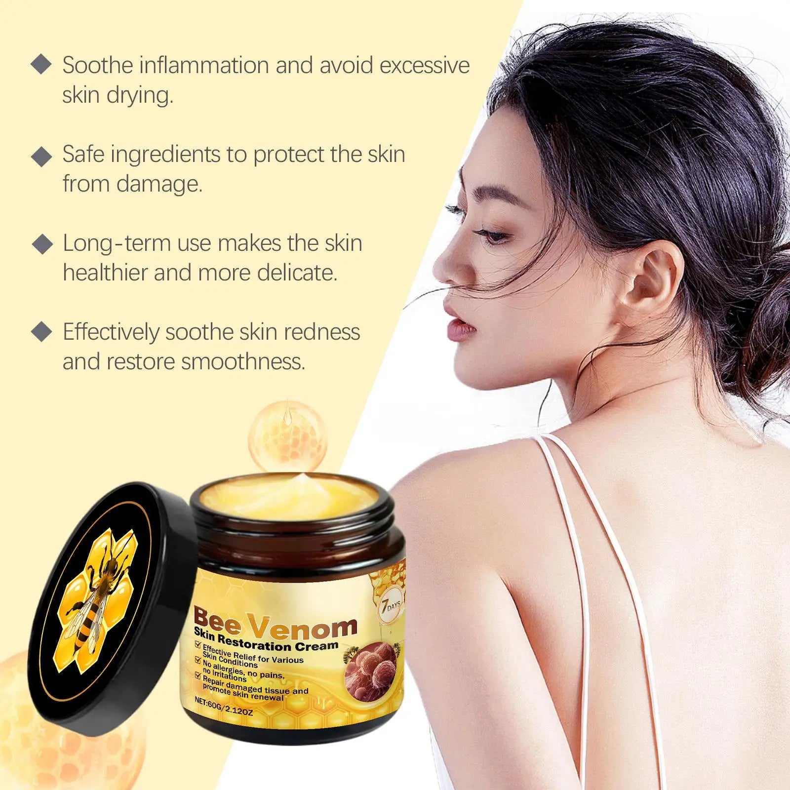 Bee Venom Skin Restoration Cream Skin Blemish Remover Reduce Redness Sensitive Skin Barrier Repair Skin Renewal Moisturizer 60g