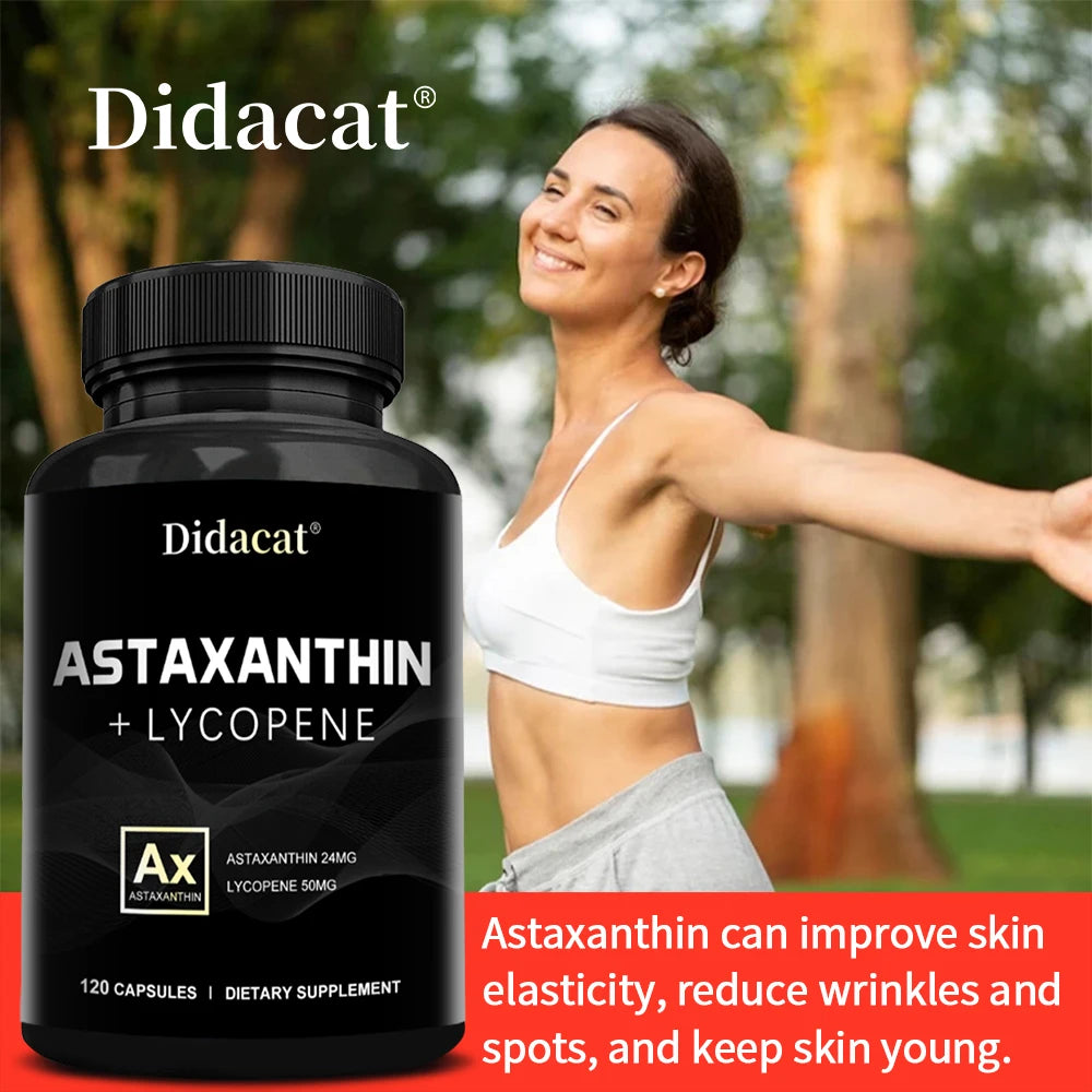 Astaxanthin 24mg + Lycopene 50mg , Natural Antioxidant From Microalgae Astaxanthin Supplement, Support Eye, Skin Health, Non-GMO