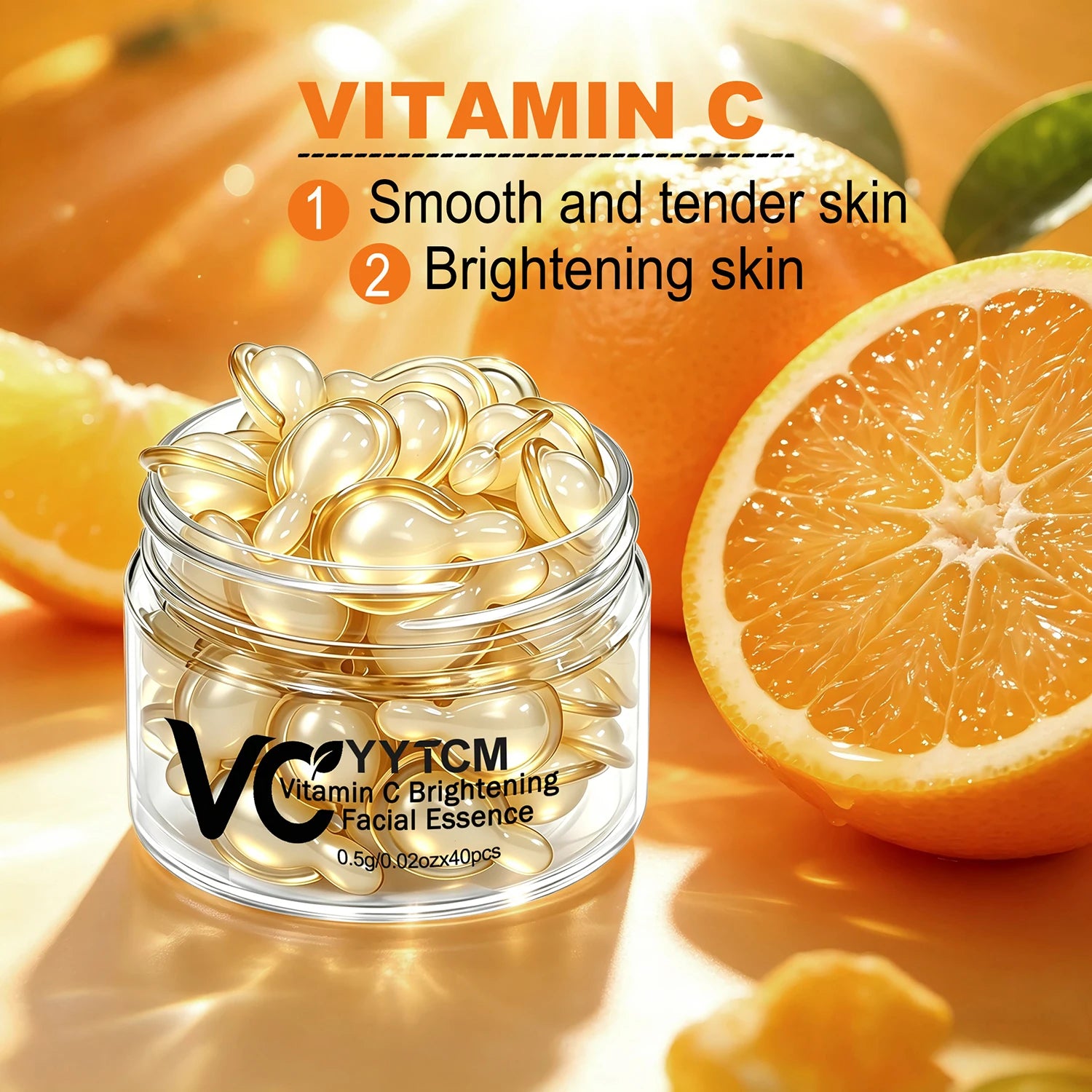 Vitamin C Facial Serum, Moisturizing and Brightening, Firming the Skin, Contains Vitamin E, Retinol, Hyaluronic Acid Facial Skin Care Serum, 18 Capsules/30 Capsules/40 Capsules/50 Capsules/60 Capsules/80 Capsules/100 Capsules