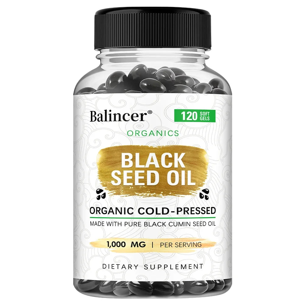 Organic Black Cumin Seed Oil 1000 mg - Immune Support, Promotes Hair Growth, Provides Nutritive Antioxidants, Non-GMO Supplement
