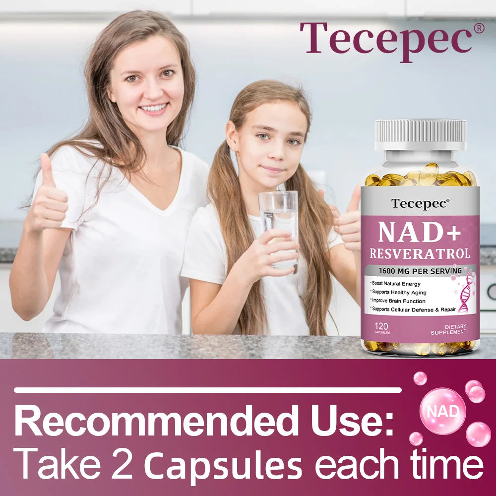 NAD+ Supplement,Anti-Aging,Boosts Energy and Focus,Supports Brain and Skin Health,Nicotinamide Adenine Dinucleotide Resveratrol
