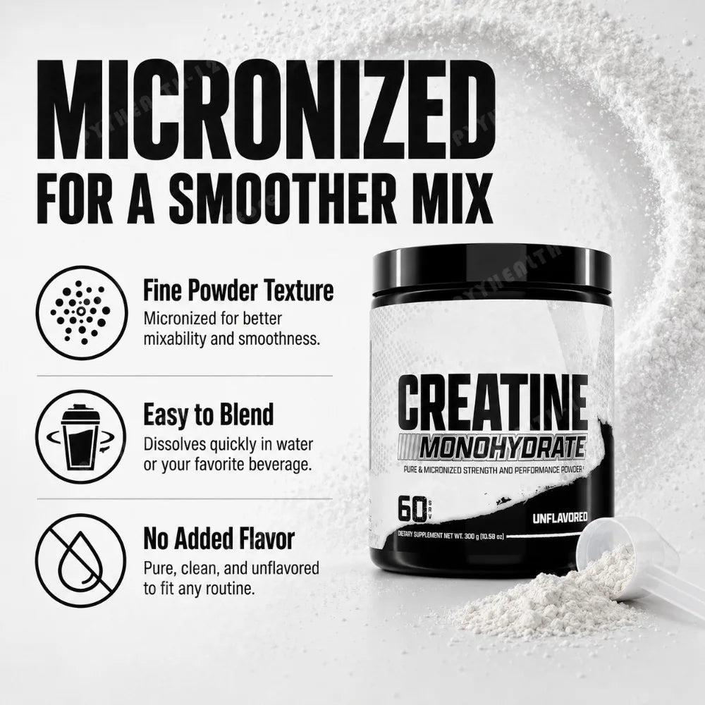 Creatine Monohydrate Powder 300g 60 Servings Micronized Unflavored Easy to Mix Strength Performance Muscle Growth Supplement