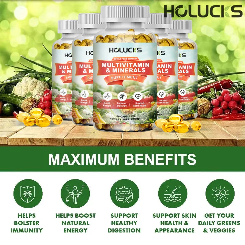 HOLUCKS Multivitamins & Multiminerals Supplement with Methylated Vitamins Chelated Minerals for Energy, Focus & Immune Health