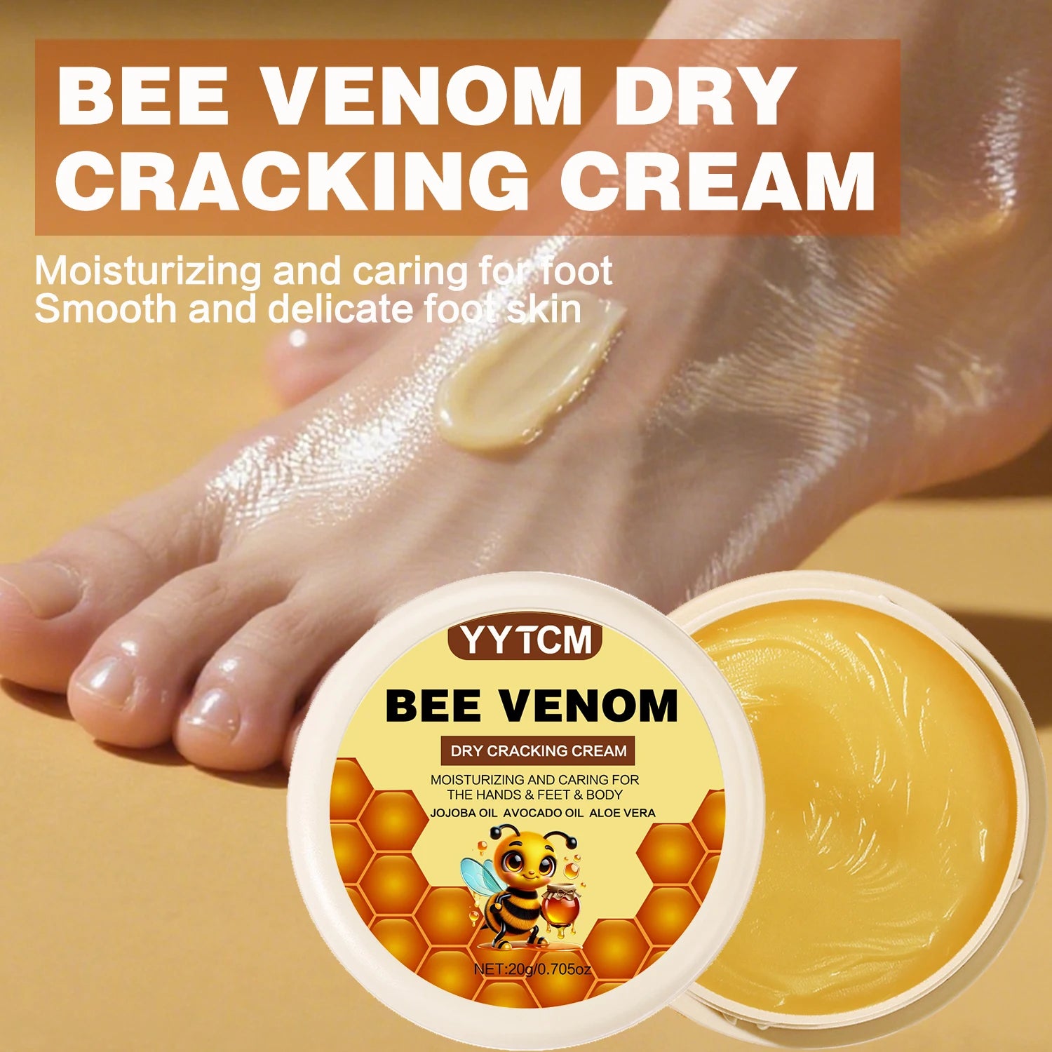 Bee Venom Dry Crack Moisturizing Cream, Hydrating &amp; Nourishing for Autumn Winter, Smooth &amp; Soft Skin Care, Hydrating Foot Cream