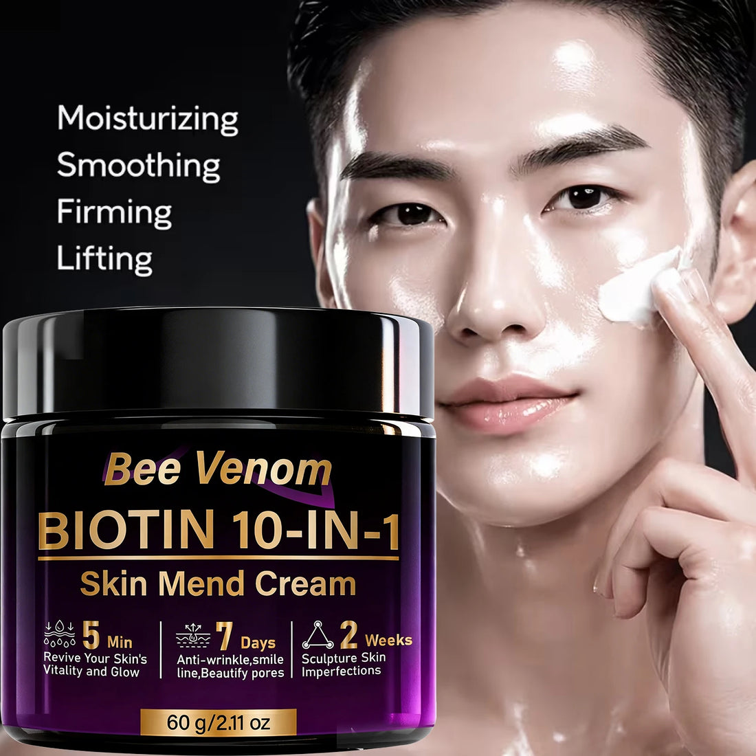 Bee Venom Biotin 10-in-1 Skin Mend Face Cream - 5Min Revitalize, 7Day Anti-Wrinkle, Firming &amp; Moisturizing for Glowing Skin