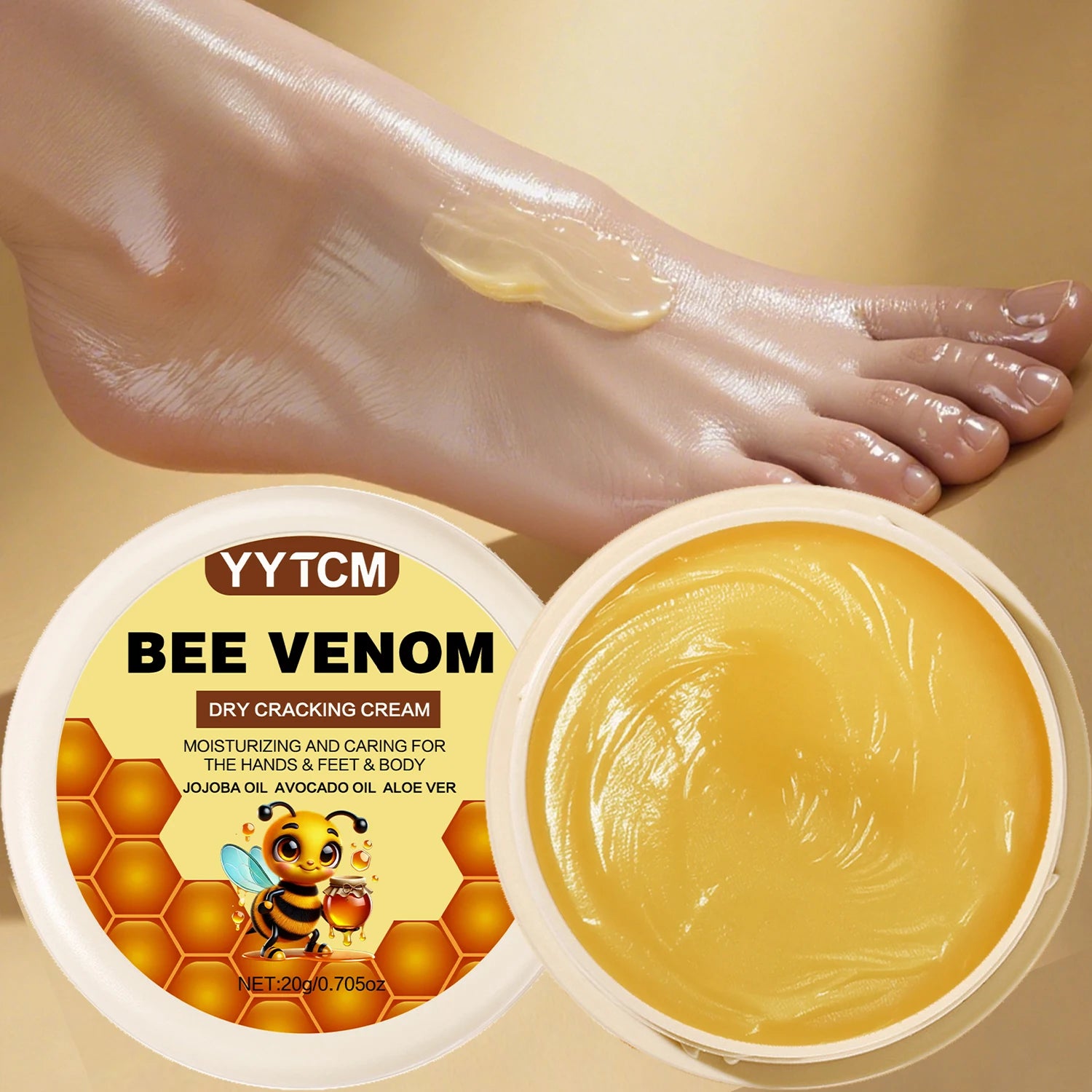 Bee Venom Dry Crack Moisturizing Cream, Hydrating &amp; Nourishing for Autumn Winter, Smooth &amp; Soft Skin Care, Hydrating Foot Cream