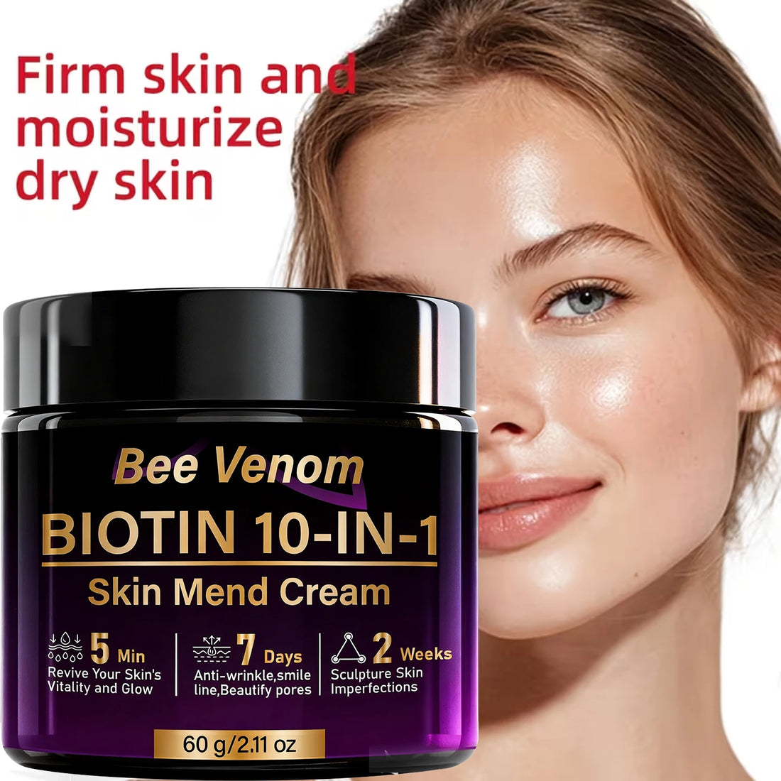 Bee Venom Biotin 10-in-1 Skin Mend Face Cream - 5Min Revitalize, 7Day Anti-Wrinkle, Firming &amp; Moisturizing for Glowing Skin