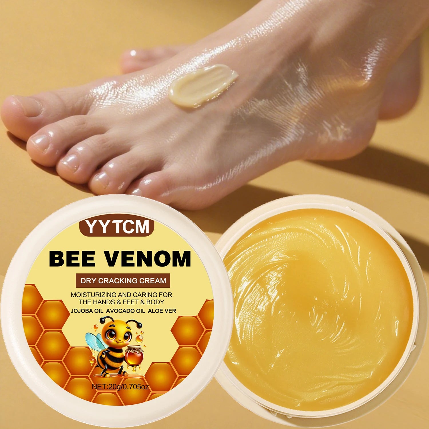 Bee Venom Dry Crack Moisturizing Cream, Hydrating &amp; Nourishing for Autumn Winter, Smooth &amp; Soft Skin Care, Hydrating Foot Cream