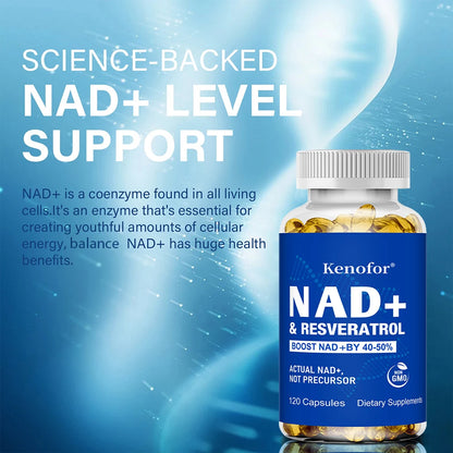 Kenofor NAD+ Supplements with Resveratrol - Anti-Aging, Supports Natural Energy - Improve The Immune System Veggie Capsuels