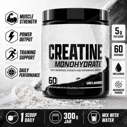Creatine Monohydrate Powder 300g 60 Servings Micronized Unflavored Easy to Mix Strength Performance Muscle Growth Supplement