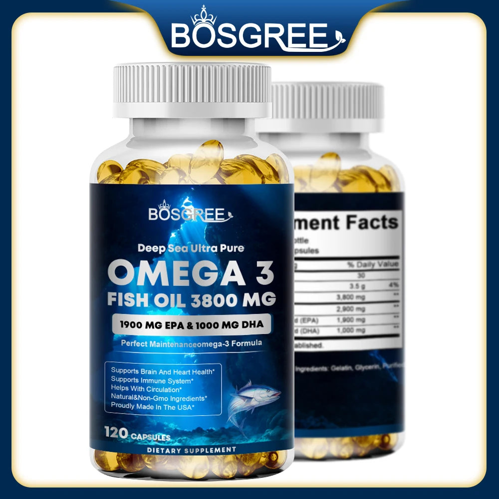 Omega 3 Fish Oil Supplement, EPA+DHA - Suitable for Heart, Liver, Eye, Brain,Joint Health-Attention,Memory,and Emotional Support