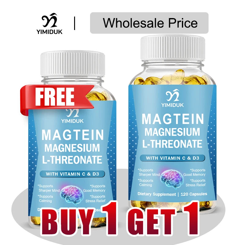 Magnesium L-Threonate Supplement, with Vitamin C, Vitamin D3, Support Stress Relief, Sharper Mind, Brain Health, Gluten-Free