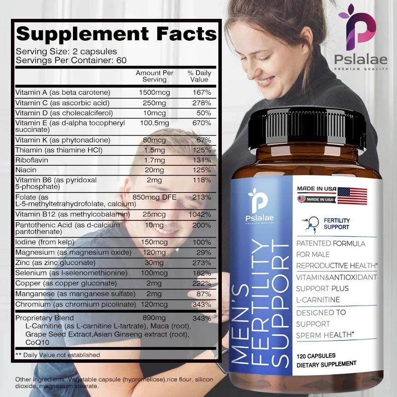 Male Fertility Supplements | Count &amp; Motility Support | Fertility Support Includes L-Carnitine, Zinc &amp; Folic Acid