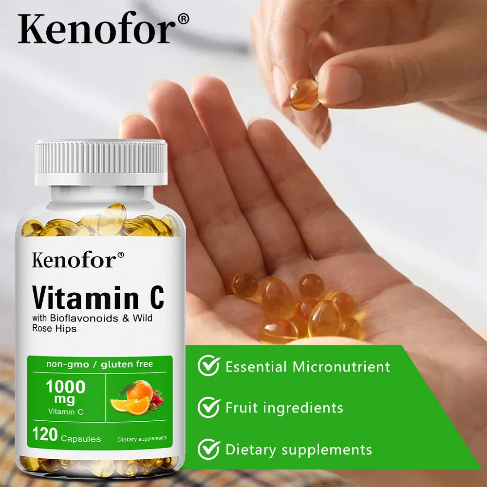 Vitamin C 1000mg - with Bioflavonoids &amp; Wild Rose Hips,Supports Skin Health,Antioxidant,Immune System Health,120 Capsules