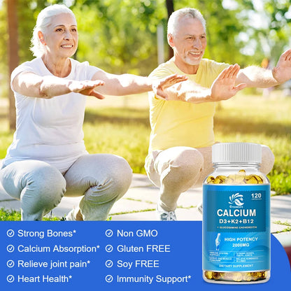 Calcium Vitamin D3 Plus with B12, K2 - High Potency Food Based Immune - Support Bone Health &amp; Mood Balance Supplement