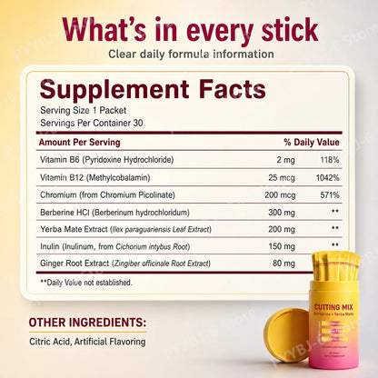 Berberine Yerba Mate Dietary Supplement Powder 30 Stick Packs Metabolism Energy Gut Health Support Strawberry Acai Flavor