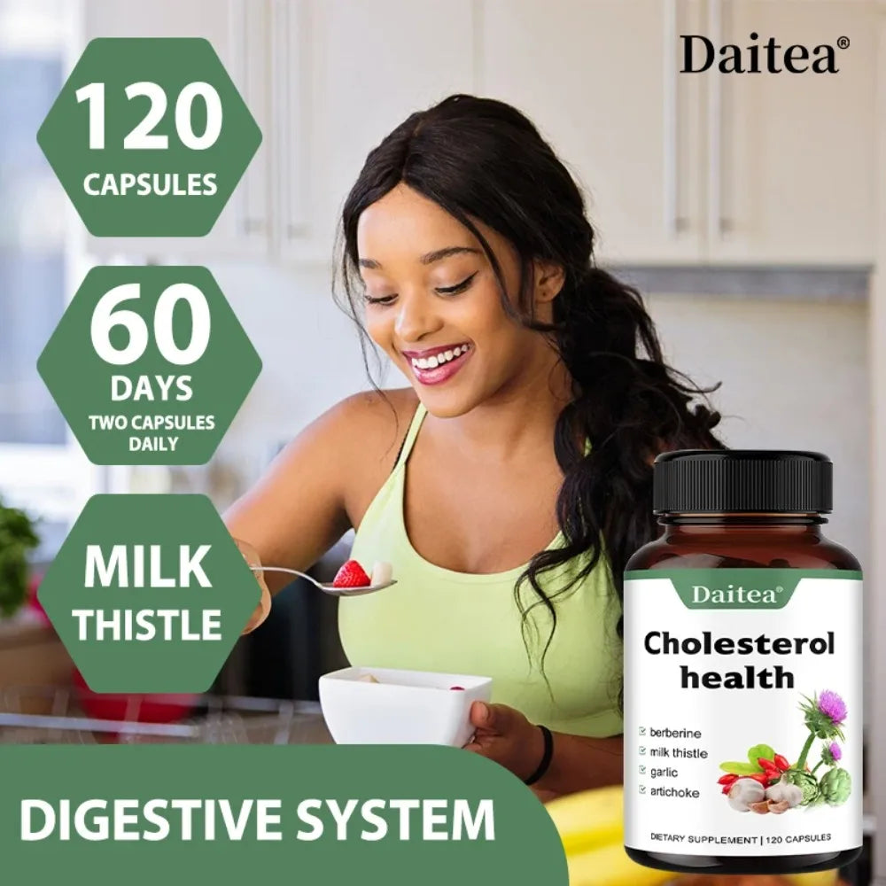 Healthy Cholesterol Support Supplement with Milk Thistle &amp; Berberine, Support Cardiovascular Health, 120 Capsules