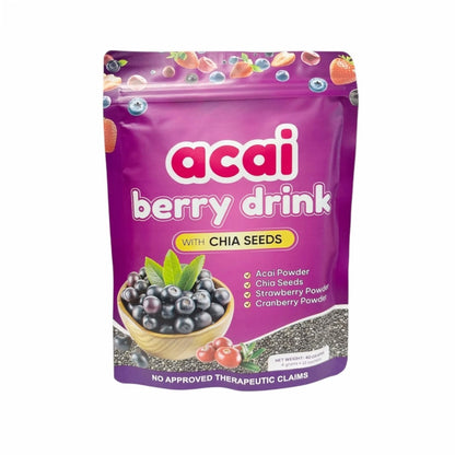 Acai Berry Supplement Powder with Chia Seeds – Berry &amp; Seed Blend – 10 Sachets – Easy To Mix – Non-GMO, Gluten Free