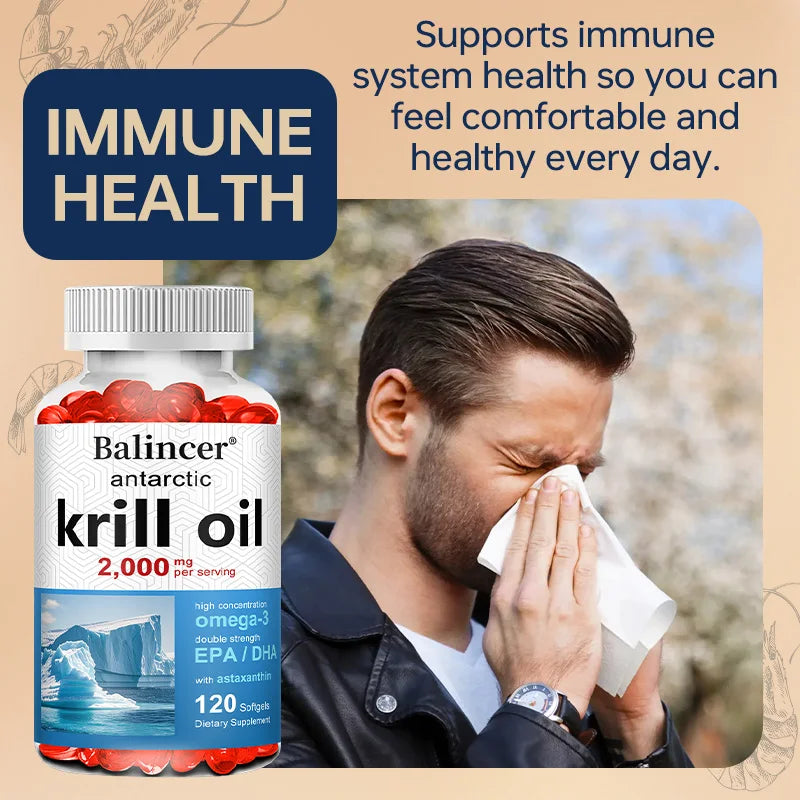 Antarctic Krill Oil 2000mg Supplement, 3X Strength Natural Source of Omega-3s, EPA 240mg + DHA 160mg + Astaxanthin 800mcg