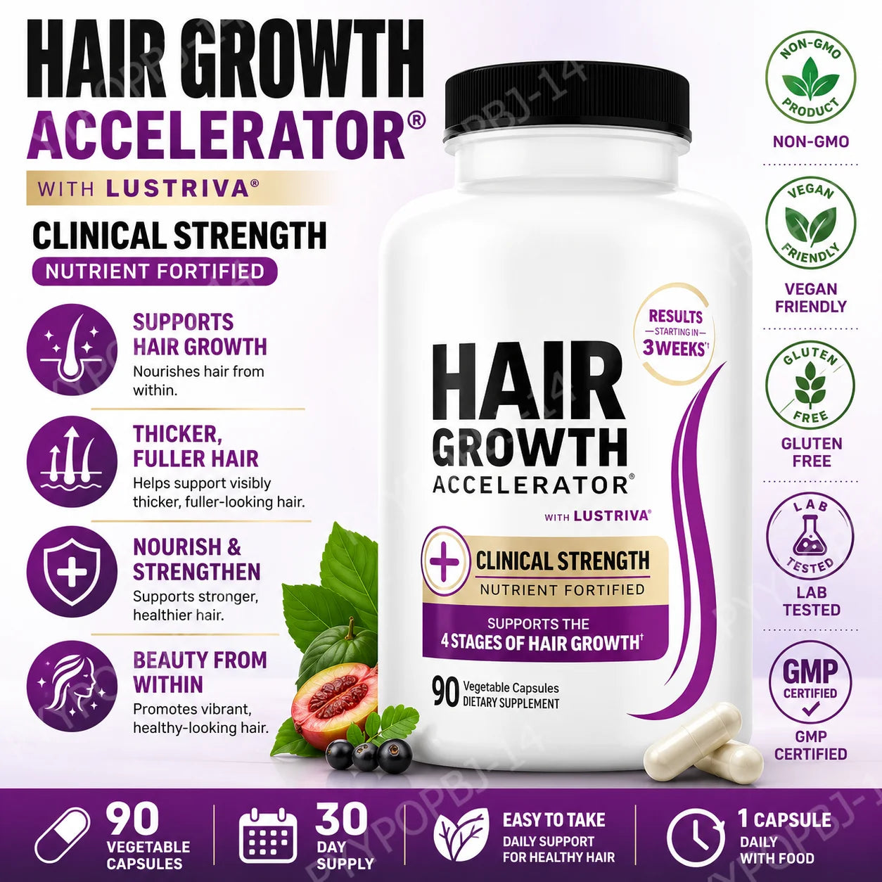 Hair Wellness Multivitamin – with Biotin, Collagen &amp; Botanicals – Supports Healthy Hair – 90 Vegetable Capsules