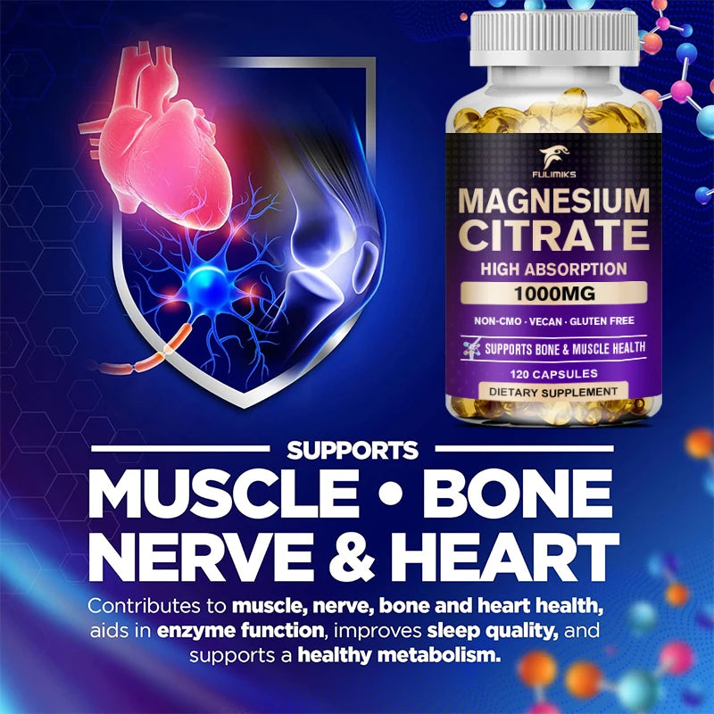 FULIMIKS Magnesium Citrate Supplement, Supports Muscle &amp; Bone Health, Relaxation, Cardiovascular Function, for Adults