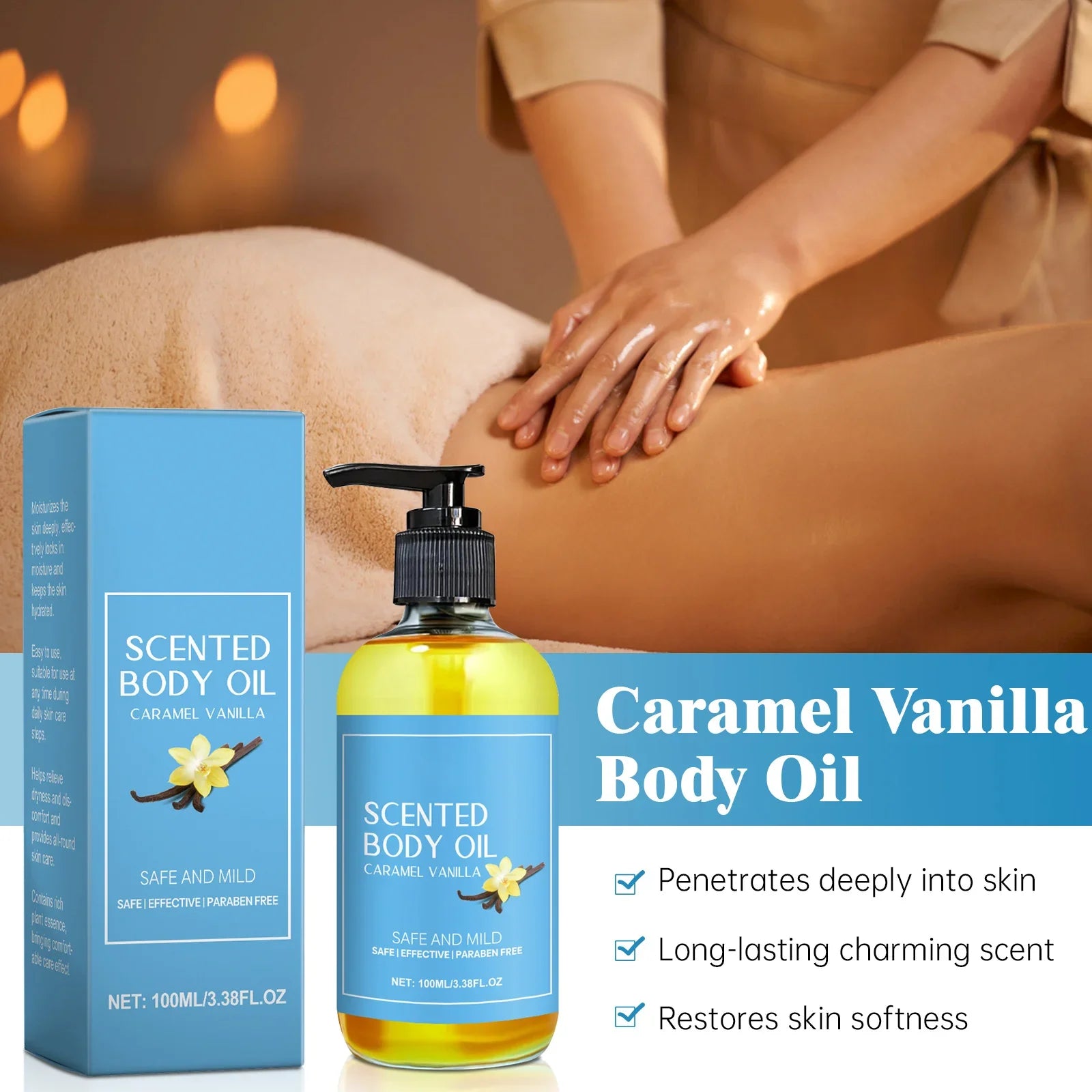 1-5pcs Stress Relief Body Oil with Vanilla - Deeply Moisturizes &amp; Soothes Muscles, Herbal Formula for Relaxing Bath &amp; Massage.