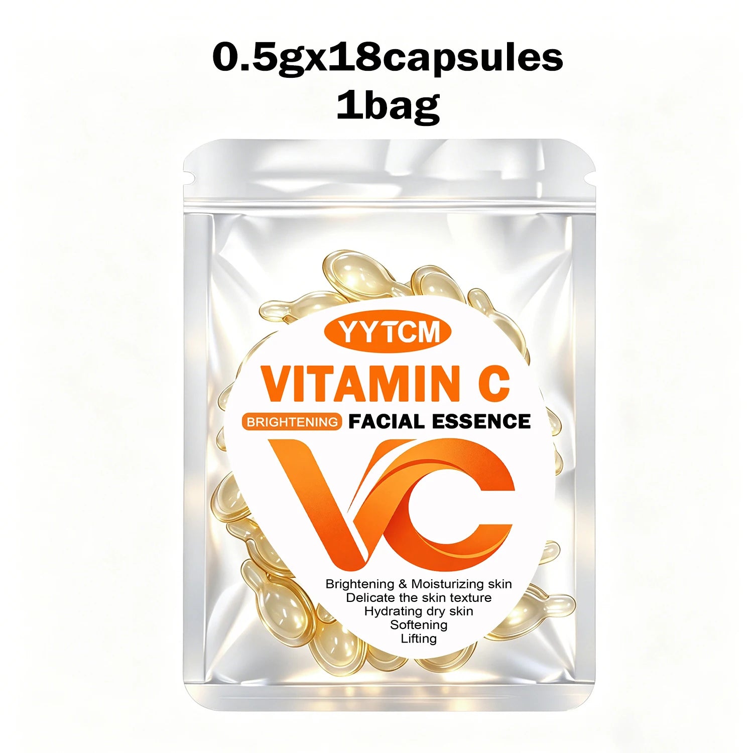 Vitamin C Facial Serum, Moisturizing and Brightening, Firming the Skin, Contains Vitamin E, Retinol, Hyaluronic Acid Facial Skin Care Serum, 18 Capsules/30 Capsules/40 Capsules/50 Capsules/60 Capsules/80 Capsules/100 Capsules