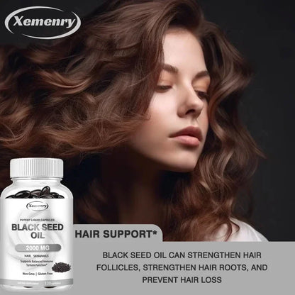 Dietary Supplement, Black Seed Oil Helps Hair Regrowth and Protects Skin and Nails 2000 Mg Supplement
