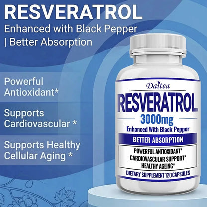 Resveratrol Supplement Capsules - Anti-Aging, Cardiovascular &amp; Joint Support, Skin Health
