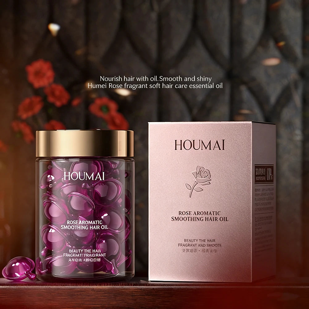30 Capsules Rose Hair Essential Oil, Hair Vitamins Capsules Smooth Nourishing Repair Damaged Hair Serum for Frizzy Dry Curly
