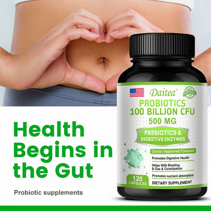 Probiotics 100 Billion CFU with Prebiotics &amp; Digestive Enzymes, Gut Health, Digestion, Bloating Relief &amp; Immune Support