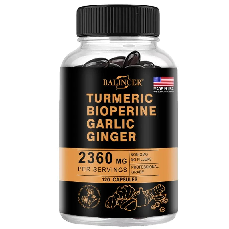 4-in-1 Turmeric Ginger Supplement with Pepperin 2360 Mg with Garlic Curcumin Black Pepper, for Joint, Digestive &amp; Immune Support