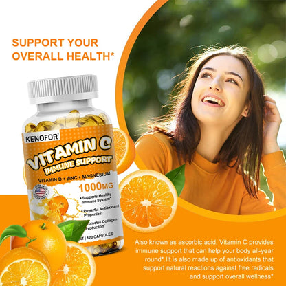 Vitamin C Capsules, Antioxidant, Support Immune System, Cellular Energy Production, Skin Brightening &amp; Collagen Synthesis