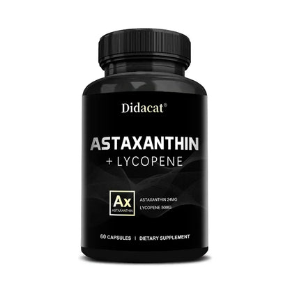 Astaxanthin 24mg + Lycopene 50mg , Natural Antioxidant From Microalgae Astaxanthin Supplement, Support Eye, Skin Health, Non-GMO