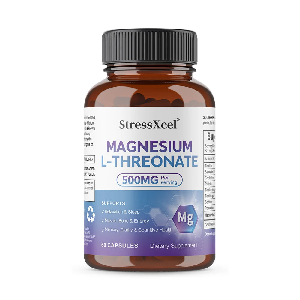 Magnesium L-Threonate Supplement - Supports Brain Health, Enhances Memory and Focus, Non-GMO, 120 Vegetarian Capsules