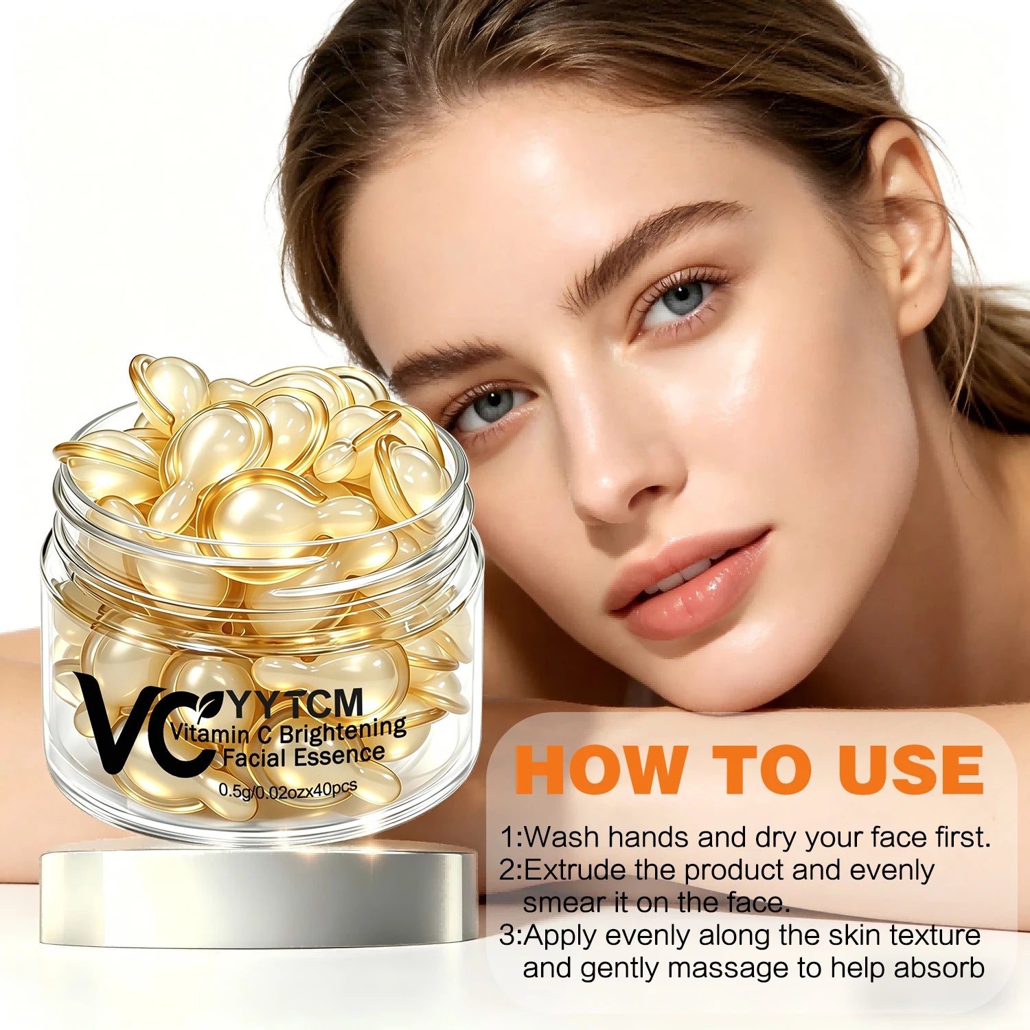 Vitamin C Facial Serum, Moisturizing and Brightening, Firming the Skin, Contains Vitamin E, Retinol, Hyaluronic Acid Facial Skin Care Serum, 18 Capsules/30 Capsules/40 Capsules/50 Capsules/60 Capsules/80 Capsules/100 Capsules